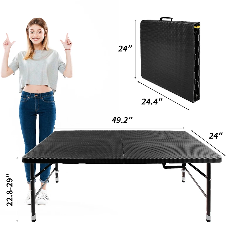Streamdale 4FT Foldable Rattan Table, Portable, Waterproof, Stable