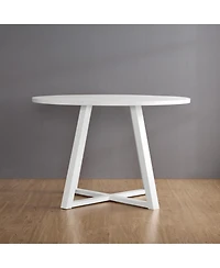 Streamdale Furniture Edo Contemporary Round Dining Table, Trestle Base, White Finish