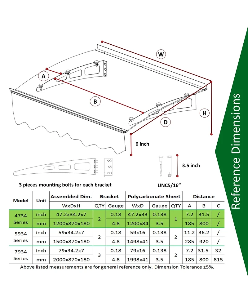 Streamdale 47"x34" Polycarbonate Door Awning with Valance