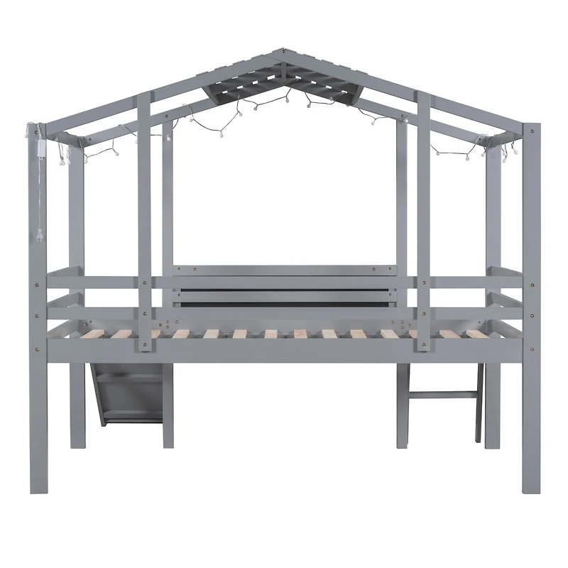 Streamdale Twin Loft Bed with Ladder, Slide, Blackboard, and Light Strip