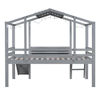 Streamdale Twin Loft Bed with Ladder, Slide, Blackboard, and Light Strip