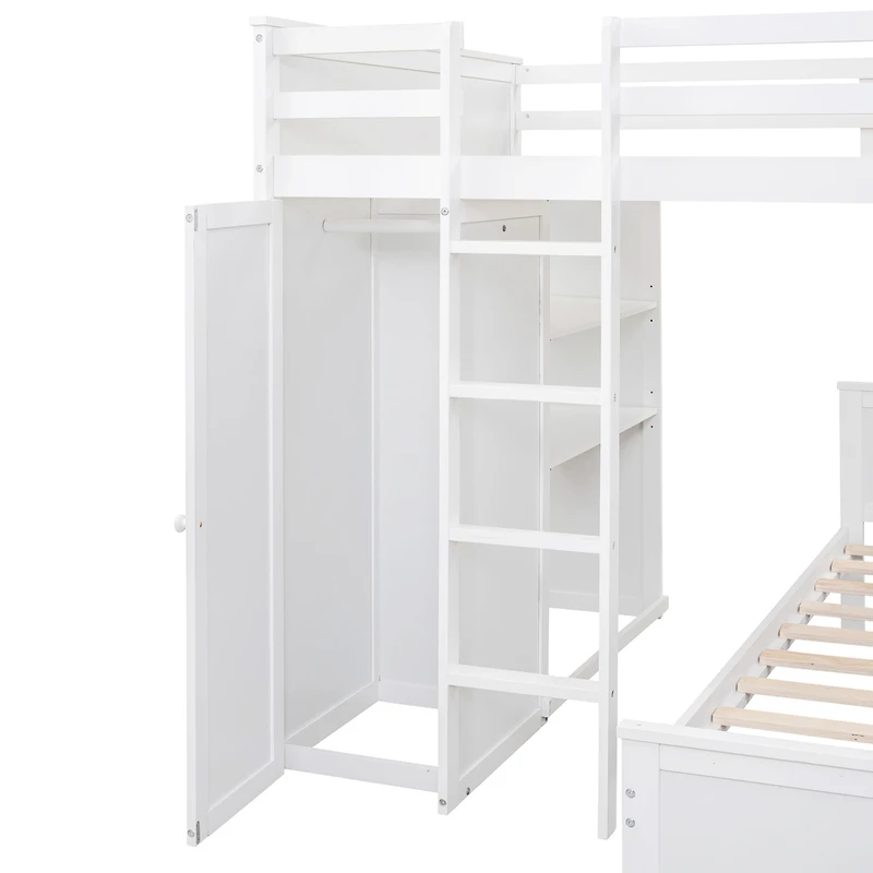 Streamdale Twin Loft Bed with Desk, Shelves, and Wardrobe