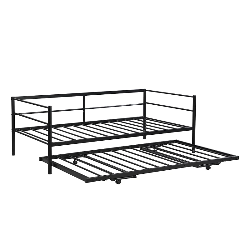 Streamdale Twin Metal Daybed With Adjustable Trundle, Pop Up Silver