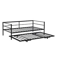 Streamdale Twin Metal Daybed With Adjustable Trundle, Pop Up Silver