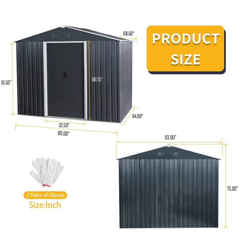 8FT x 6FT Outdoor Metal Storage Shed with Floor Base, Black