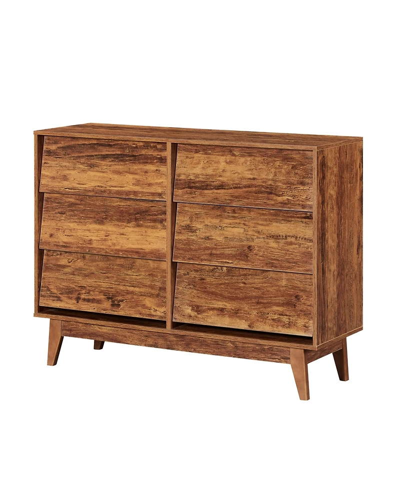 Streamdale Furniture Vintage-Style 6 Drawer Double Dresser with Bevel Design
