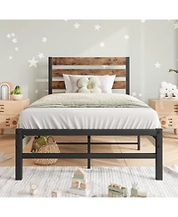 Streamdale Rustic Wood Headboard Twin Bed Frame