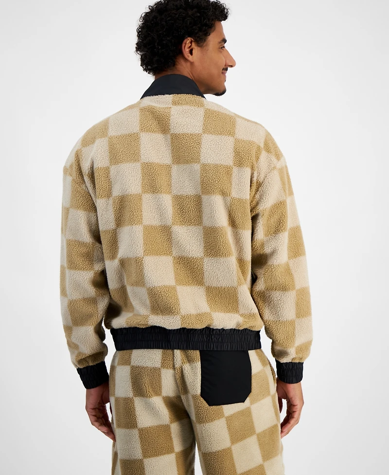 Hugo by Boss Men's Naliso Relaxed Fit Zip-Front Checkered Track Jacketed
