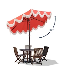 Jonathan Y 9ft Tassel Market Patio Umbrella Auto-Tilt, Crank, Wind Vent Uv Protection