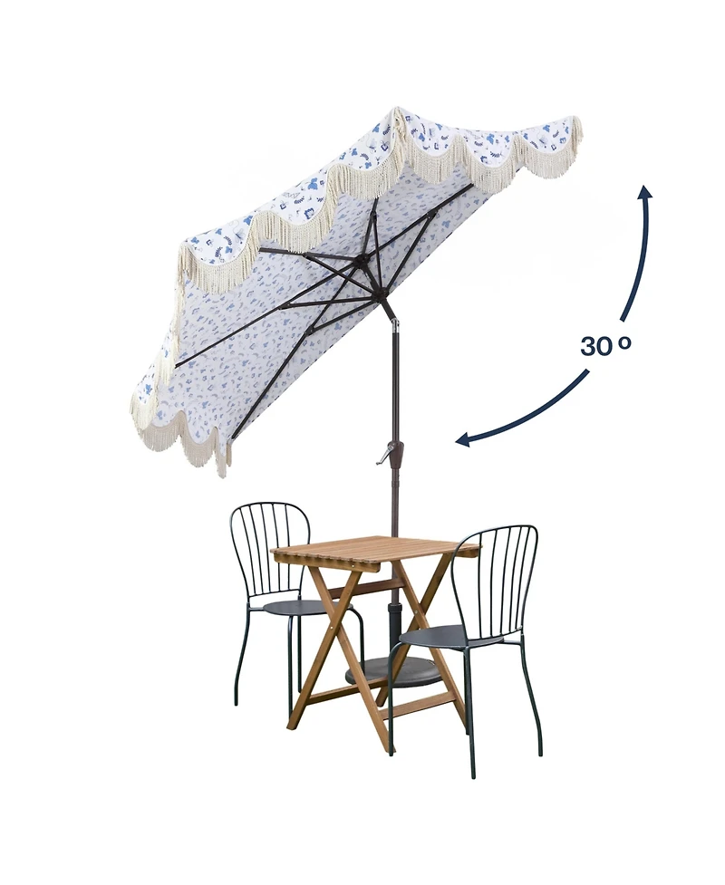 Jonathan Y 9ft Half Market Umbrella, Scalloped Fringe, Crank, Button Tilt, Uv Protection
