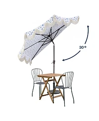 Jonathan Y 9ft Half Market Umbrella, Scalloped Fringe, Crank, Button Tilt, Uv Protection