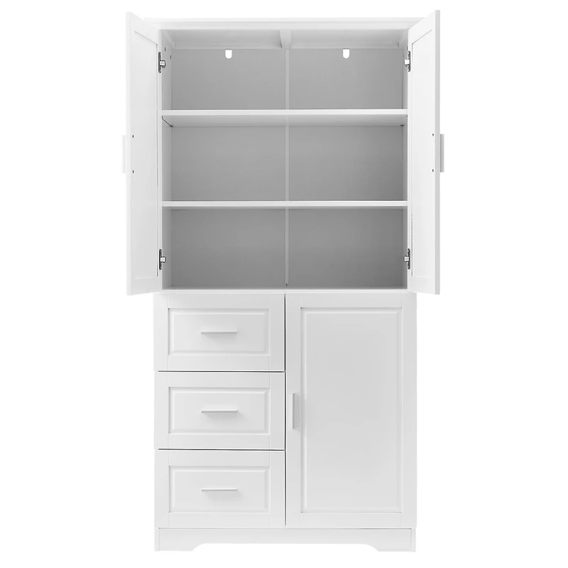 Streamdale Tall White Storage Cabinet with Drawers
