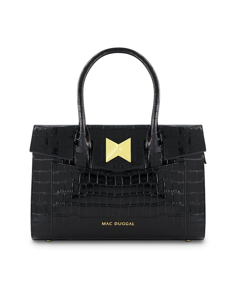 Gold Plated Hardware Crocodile Embossed Leather Tote Bag