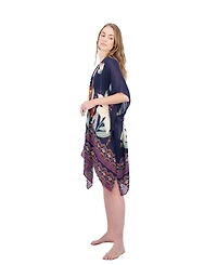 Tahari New York Tahari Women's 100% Viscose Lightweight Tropical Print Kimono, Navy