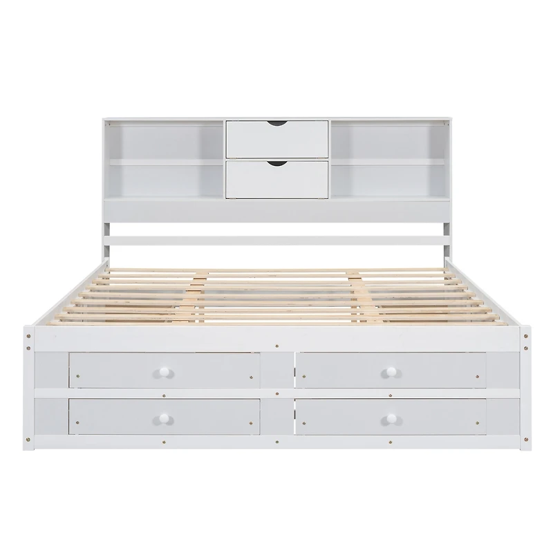 Streamdale King Size Platform Bed with Storage Headboard and 8 Drawers, White