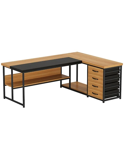 Tribesigns 55 Inches Executive Desk, Mid-Century Modern Home Office Desk, Wood Computer Desk Business Workstation Desk