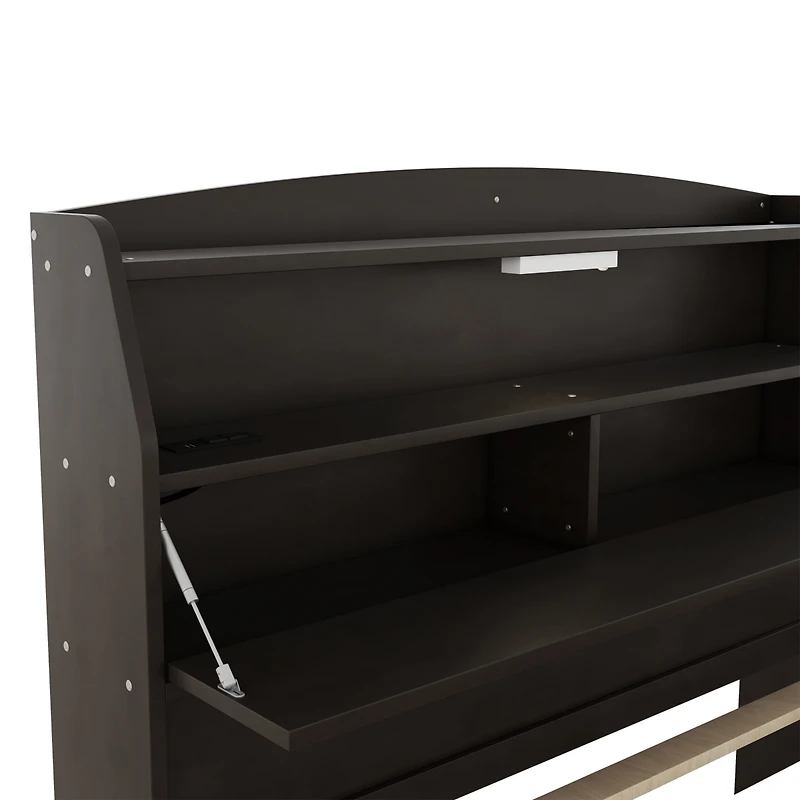 Streamdale Full-Size Led Bed with Trundle and Storage Headboard