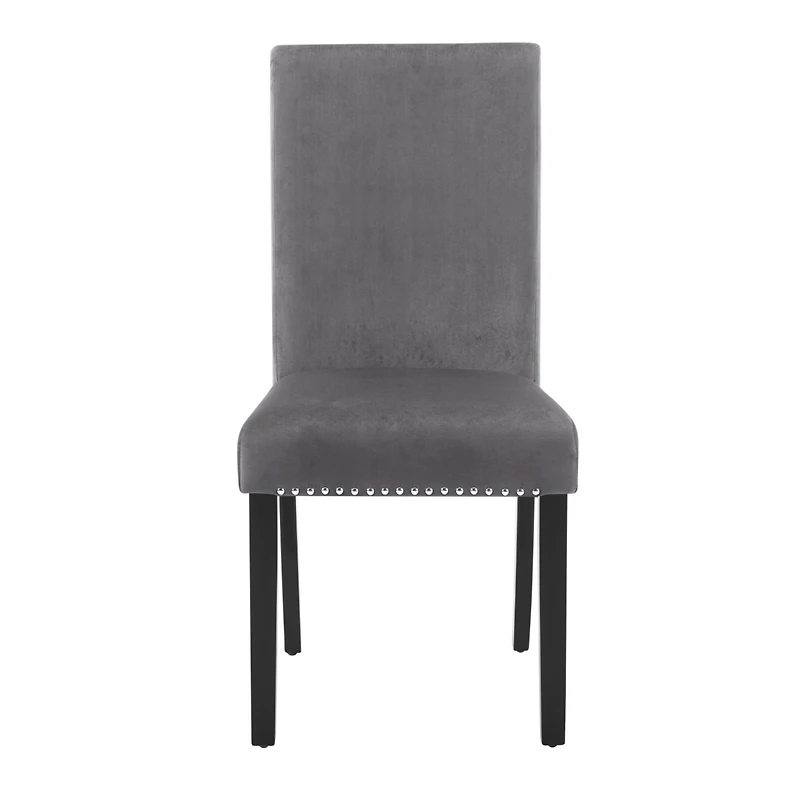 Contemporary Velvet Dining Chair with Nailhead Trim, Set of 2, Gray