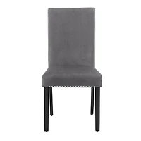 Contemporary Velvet Dining Chair with Nailhead Trim, Set of 2, Gray