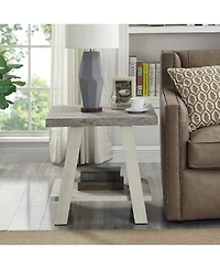 Streamdale Furniture Two-Tone Wood Shelf End Table in Weathered Gray and Beige