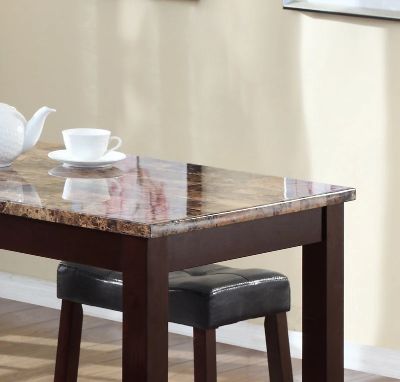 Streamdale Espresso Marble Breakfast Set with Stools