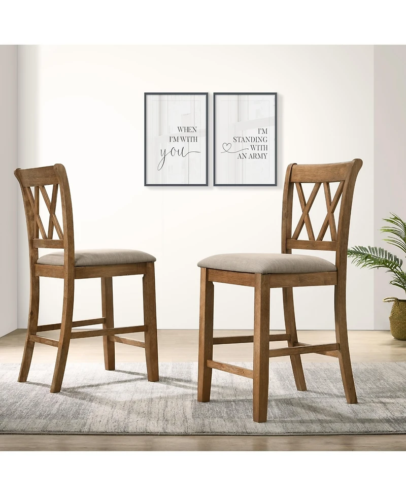 Streamdale Fabric Upholstered Counter Height Dining Chairs, Set of 2, Tan
