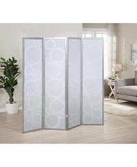 Streamdale Furniture 4-Panel Wood Room Divider with Circle Pattern, Silver