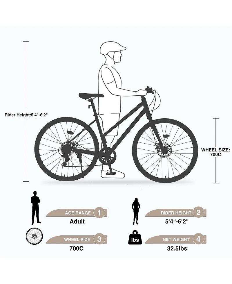 Streamdale 7-Speed Hybrid Road Bike with Disc Brakes