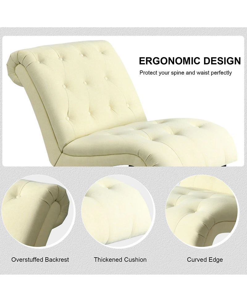 Gymax Armless Accent Chair Upholstered Tufted Lounge Chair Wood Legs Beige