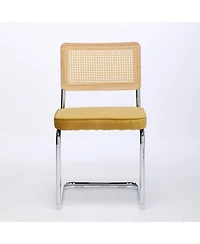 Streamdale Furniture Luxurious Velvet Upholstered Armchair with Rattan Back and Steel Pipe Frame