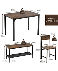 4 Pieces Rustic Dining Table Set with 2 Chairs and Bench