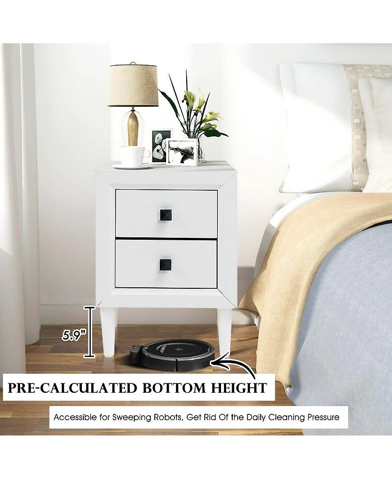 Sugift 2 Pieces Multipurpose Retro Nightstand Set with 2 Drawers