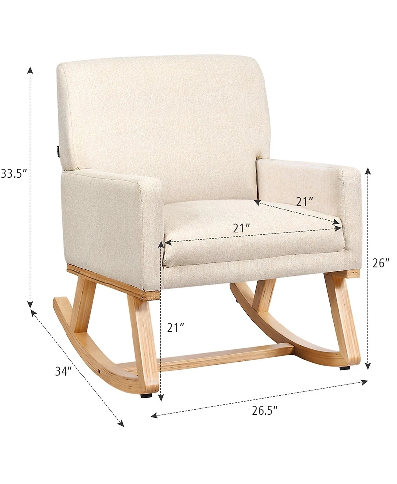 Gymax Mid Century Fabric Rocking Chair Upholstered Accent Armchair Lounge Chair Gray