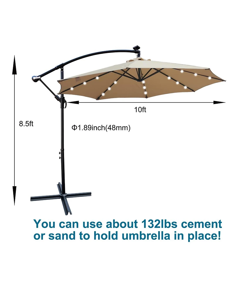 10FT Solar-Powered Led Outdoor Patio Umbrella - Waterproof & Lighted