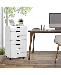 Sugift 7-Drawer Chest Storage Dresser Floor Cabinet Organizer with Wheels