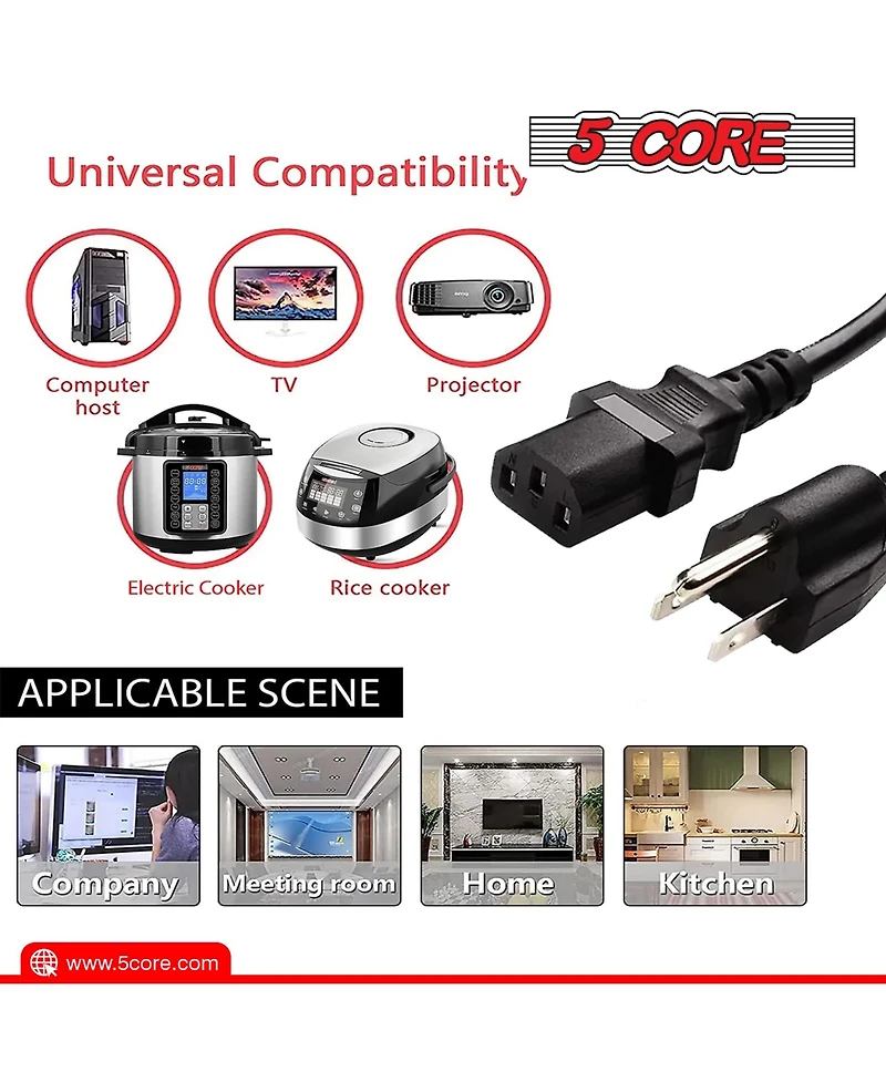 5 Core 6 Feet 2 Pieces 3 Prong Replacement Ac Wall Power Cord for Lcd Computer Monitor Premium Quality Copper Wire Pc 1001 2 Pcs