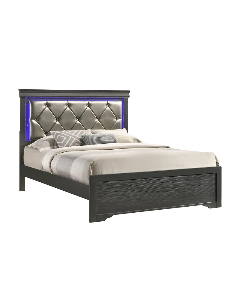 Streamdale Furniture Modern Brooklyn Full Size Led Bed Made With Wood In Gray