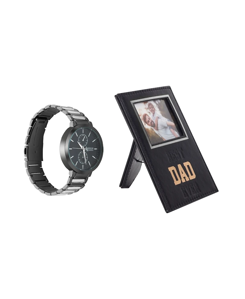 American Exchange Men's Two-Tone Metal Alloy Bracelet Analog Watch 42mm Gift Set