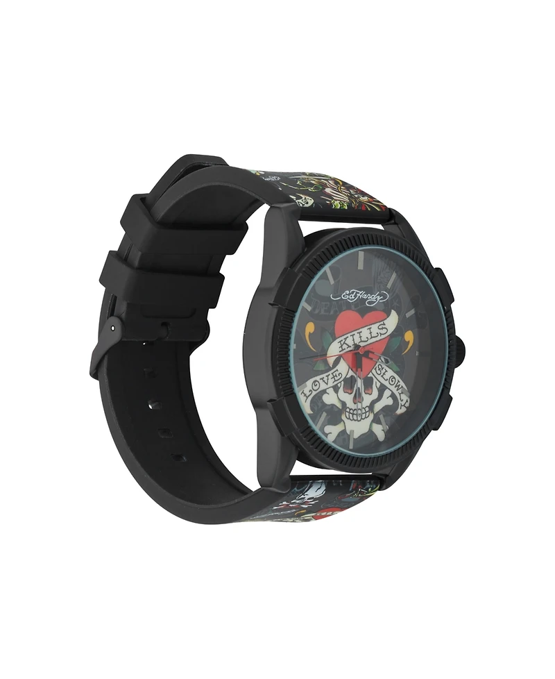 Ed Hardy Men's Matte Black Silicone Strap Analog Watch 48mm
