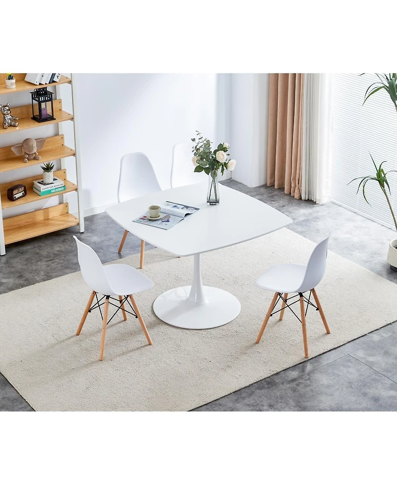 Streamdale 42.1" Mid-Century White Dining Table for 4-6, Round Mdf Top