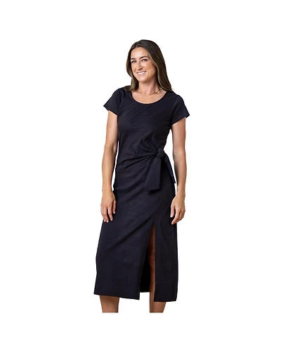 Hope & Henry Women's Organic Short Sleeve Knit Tie Midi Dress