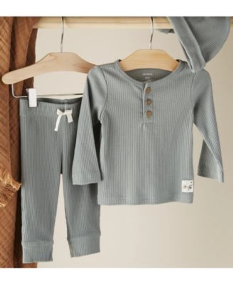 Carters Baby 3 Pc. Ribbed Knit Cap T Shirt Pants Sets