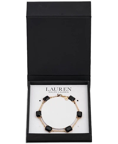 Lauren Ralph Lauren Gold-Tone Square Stone & Fine Chain Link Bracelet