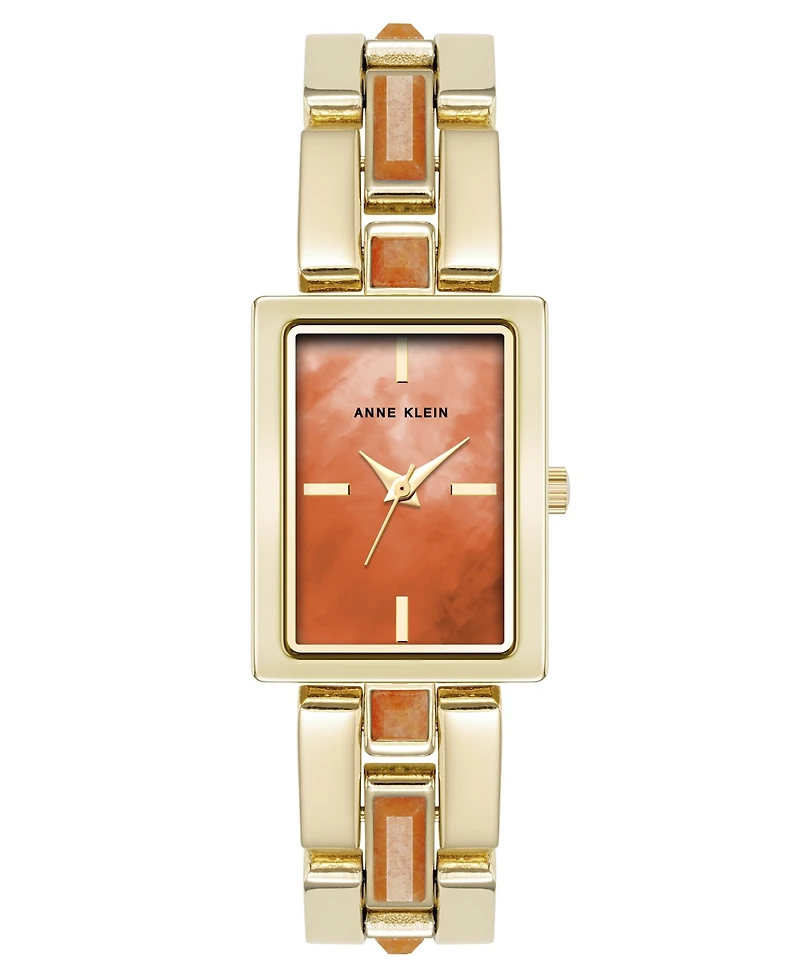 Anne Klein Women's Quartz Red Aventurine Gemstone Accented Gold-Tone Alloy Metal Bracelet Watch, 21mm