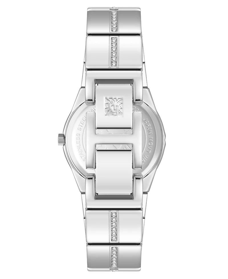 Anne Klein Women's Quartz Faceted Crystal Bezel Silver-Tone Alloy Metal Watch, 32mm
