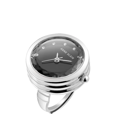 Anne Klein Women's Quartz Faceted Crystal Silver-Tone Alloy Metal Ring Watch, 20mm