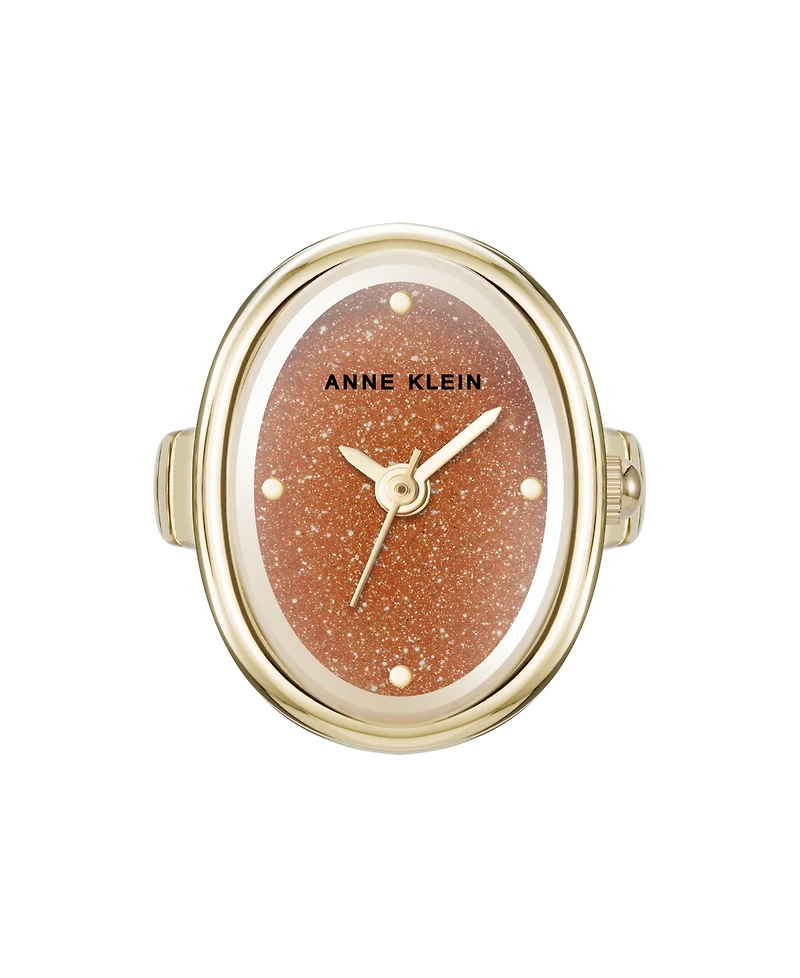 Anne Klein Women's Quartz Gold Sandstone Gemstone and Gold-Tone Alloy Metal Ring Watch, 17mm