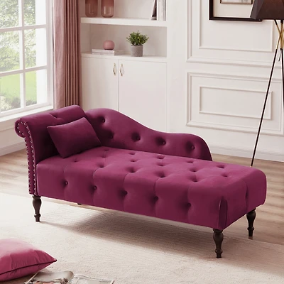 Simplie Fun Elegant Velvet Chaise Lounge with Tufted Buttons and Nailhead Trim