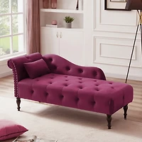 Simplie Fun Elegant Velvet Chaise Lounge with Tufted Buttons and Nailhead Trim