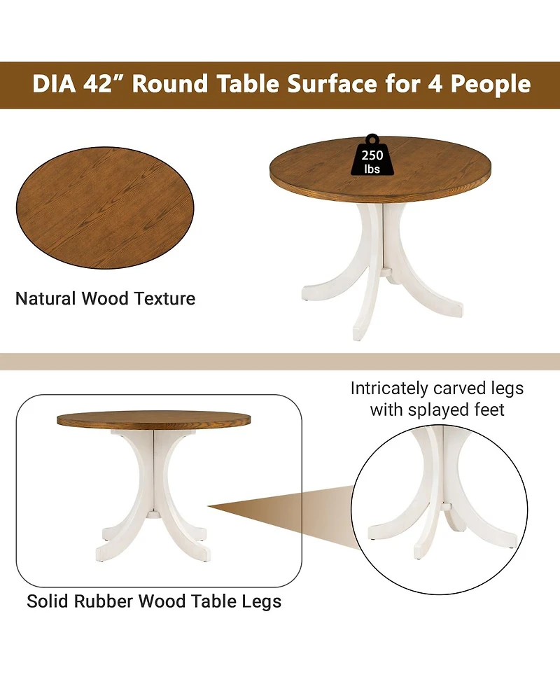 Streamdale Furniture Mid-Century Solid Wood Round Dining Table For Small Places, Table